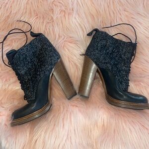 Dolce & Gabbana Vintage style leather and fabric platform ankle boots